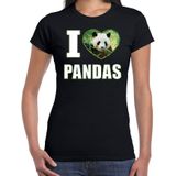I love pandas t-shirt met dieren foto van een panda zwart voor dames - cadeau shirt pandas liefhebber