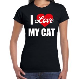 I love my cat / Ik hou van mijn kat / poes t-shirt zwart - dames - Katten liefhebber cadeau shirt