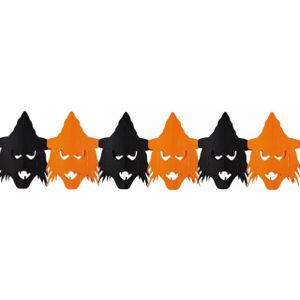 Halloween/Horror thema heksen/vogelverschrikkers slinger oranje/zwart 3 meter brandvertragend papier