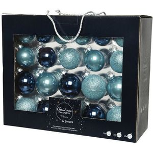 Kerstballen pakket met 42x stuks kerstballen van glas - 5-6-7 cm ijsblauw (blue dawn)/donkerblauw
