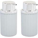 Berilo zeeppompje/dispenser Roma - 2x - lichtgrijs/zilver - kunststof - 8 x 15 cm - 420 ml - badkamer/toilet/keuken