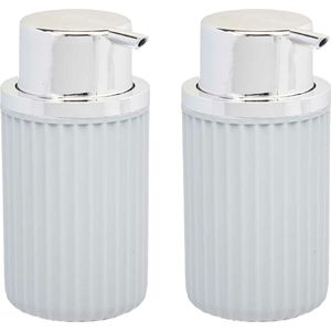 Berilo zeeppompje/dispenser Roma - 2x - lichtgrijs/zilver - kunststof - 8 x 15 cm - 420 ml - badkamer/toilet/keuken