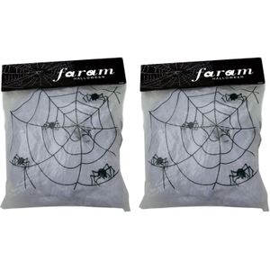 Faram Decoratie spinnenweb/spinrag met spinnen - 4x - 100 gram - wit - Halloween/horror thema versiering