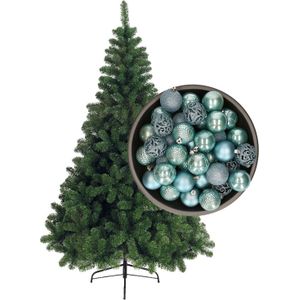 Bellatio Decorations kerstboom H120 cm - met kerstballen ijsblauw