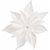 3x Kerstboomversiering bloem op clip witte kerstster 18 cm - kerstfiguren - witte kerstversieringen