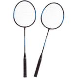 Badmintonset blauw/zwart met rackets shuttles en opbergtas 66 cm - voordelige badminton set
