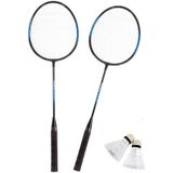 Badmintonset blauw/zwart met rackets shuttles en opbergtas 66 cm - voordelige badminton set