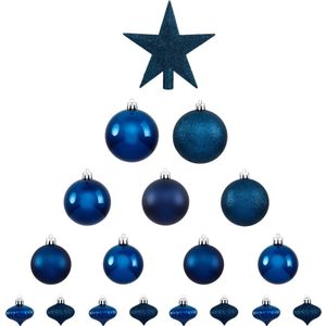 Atmosphera Kerstballen met piek - 17st - kunststof - blauw - 6-7-8cm