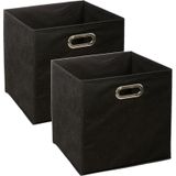 Set van 2x stuks opbergmand/kastmand 29 liter zwart linnen 31 x 31 x 31 cm - Opbergboxen - Vakkenkast manden