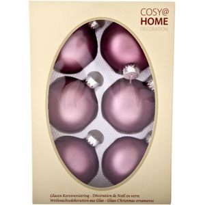 Cosy &amp; trendy Kerstballen - 6 stuks - roze - glas - 7 cm