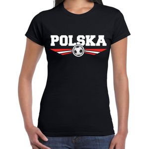 Polen / Polska landen / voetbal t-shirt met wapen in de kleuren van de Poolse vlag - zwart - dames - Polen landen shirt / kleding - EK / WK / voetbal shirt