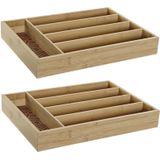 2x stuks bamboe houten bestekbakken/lades met patroon in de vakken 35.5 x 25.5 x 5 cm - bestekbakken/lades