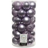 37x Lila paarse kunststof kerstballen 6 cm - Mix - Onbreekbare plastic kerstballen - Kerstboomversiering lila paars