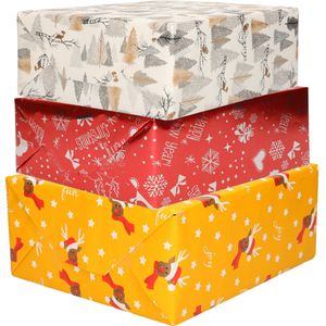 Bellatio Decorations 6x luxe kerst cadeaupapier rollen in 3-stijlen - Inpakpapier