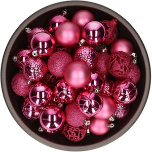 Bellatio Decorations Kerstballen - 37 stuks - fuchsia roze - kunststof - 6 cm