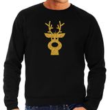 Rendier hoofd Kerst trui - zwart met gouden glitter bedrukking - heren - Kerst sweaters / Kerst outfit