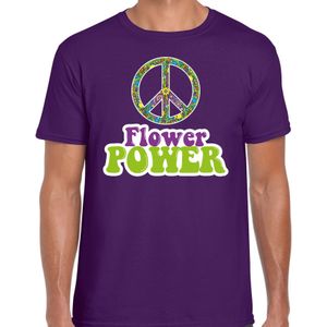 Toppers in concert Jaren 60 Flower Power verkleed shirt paars met groene en paarse letters heren - Sixties/ jaren 60 kleding