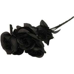 Bosje met zwarte rozen halloween decoratie 35 cm - Verkleedaccessoires bloemen