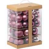 Feeric Kerstballen - 60x st - 4, 6, 7 en 8 cm - roze - kunststof - kerstballenpakket