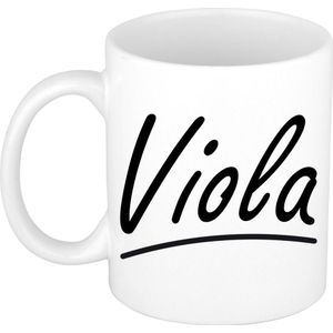 Viola naam cadeau mok / beker sierlijke letters - Cadeau collega/ moederdag/ verjaardag of persoonlijke voornaam mok werknemers