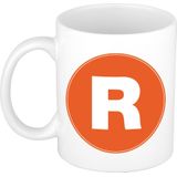 Mok / beker met de letter R oranje bedrukking voor het maken van een naam / woord - koffiebeker / koffiemok - namen beker