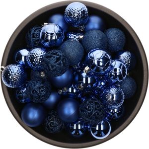 Bellatio Decorations Kerstballen - 37 stuks - kobalt blauw - mix - onbreekbaar - 6 cm