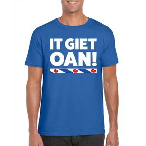 Blauw t-shirt met Friese uitspraak It Giet Oan heren - Fryslan elfstedentocht shirts