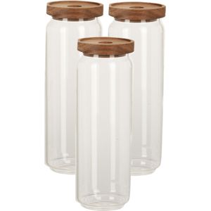 Set van 6x stuks glazen luxe keuken voorraadpot/voorraadbus 1300 ml- Voorraadbussen met luchtdichte deksel - Afmeting: 9 x 25 cm