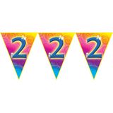 3x stuks verjaardag thema 2 jaar geworden feest vlaggenlijn van 5 meter - Feestartikelen/versiering