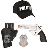 Carnaval verkleed politie agent pet/cap - zwart - met pistool/badge - kinderen - accessoires