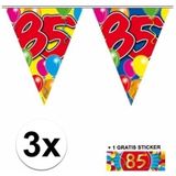 3x vlaggenlijn 85 jaar met gratis sticker