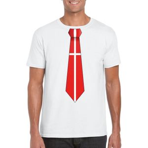 Wit t-shirt met Deense vlag stropdas heren - Denemarken supporter