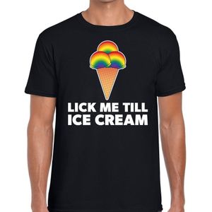Lick me till ice scream - gay pride t-shirt zwart met regenboog afbeelding voor heren - gaypride kleding