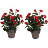 2x Rode rozen kunstplant 33 cm in pot stan grey - Kunstplanten/nepplanten
