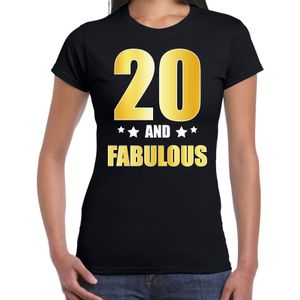 20 and fabulous verjaardag cadeau t-shirt / shirt - zwart - gouden en witte letters - dames - 20 jaar kado shirt / outfit