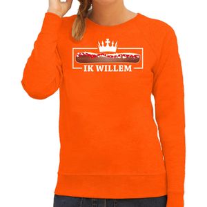Bellatio Decorations Koningsdag sweater voor dames - frikandel, ik Willem - oranje - feestkleding