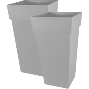 2x stuks bloempotten Toscane vierkant kunststof grijs L43 x B43 x H80 cm - 98 liter - Potten/plantenpotten