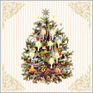 Ambiente kerst thema servetten - 60x st - 33 x 33 cm - creme wit - kerstboom