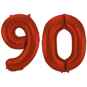 Folat Folie ballonnen - 90 jaar cijfer - rood - 86 cm - leeftijd feestartikelen