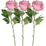 3x stuks roze pioenroos/rozen kunstbloemen 76 cm - Kunstbloemen boeketten - Huis of kantoor