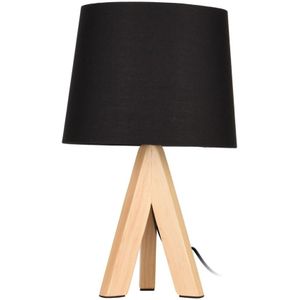 Tafellamp/schemerlampje zwarte kap en houten poten 29 x 18 cm - Woonkamer lampjes