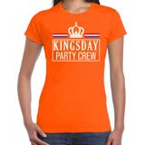 Koningsdag t-shirt Kingsday party crew - oranje met witte letters - dames - koningsdag outfit / kleding