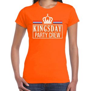 Koningsdag t-shirt Kingsday party crew - oranje met witte letters - dames - koningsdag outfit / kleding
