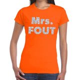 Mrs. Fout zilver glitter tekst t-shirt oranje dames - Foute party kleding