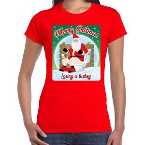 Fout Kerstshirt / t-shirt  - Merry shitmas losing a turkey - rood voor dames - kerstkleding / kerst outfit