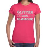Glitter and Glamour zilver glitter tekst t-shirt fuchsia roze dames -  zilver glitter and Glamour shirt