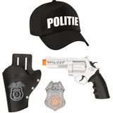 Carnaval verkleed politie agent pet/cap - zwart - met pistool/badge - heren/dames - accessoires