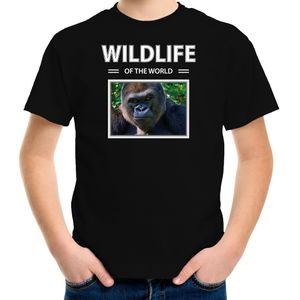 Dieren foto t-shirt Aap - zwart - kinderen - wildlife of the world - cadeau shirt Gorilla apen liefhebber - kinderkleding / kleding