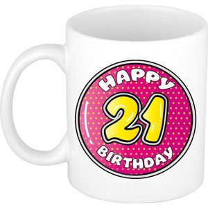 Bellatio Decorations Verjaardag cadeau mok - 21 jaar - roze - 300 ml - keramiek