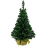 2x Kunst kerstbomen groen in jute zak 45 cm - tafel kerstbomen